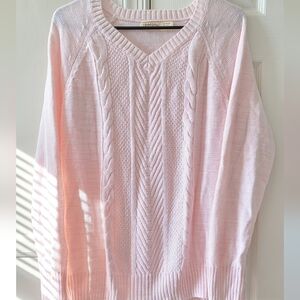 Faded Glory Soft Pink Cable Knit V-Neck Sweater